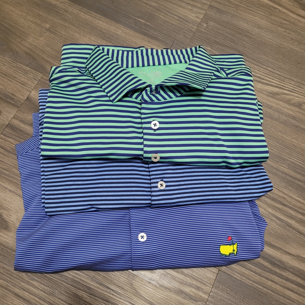 Masters Striped Polo Shirt Set - Green and Blue Size XL Bundle Lot Golf Polos
